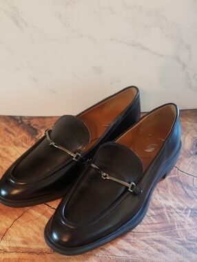 Franco Sarto Black Womens Leather Loafers Size 5.5